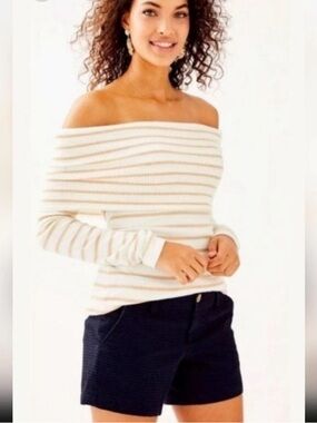 Lilly Pulitzer Off-Shoulder Cream & Tan Striped Women’s Sweater XS